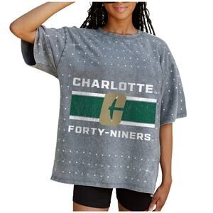 NWT Game Day Couture Charlotte 49 Forty-Niners Grey Rhinestone Oversize T-Shirt